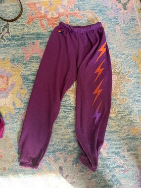 Aviator Nation Lightning Bolt Sweatpants Purple Grape Size S